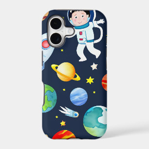 Astronaut in Space Planets and Rockets Pattern
