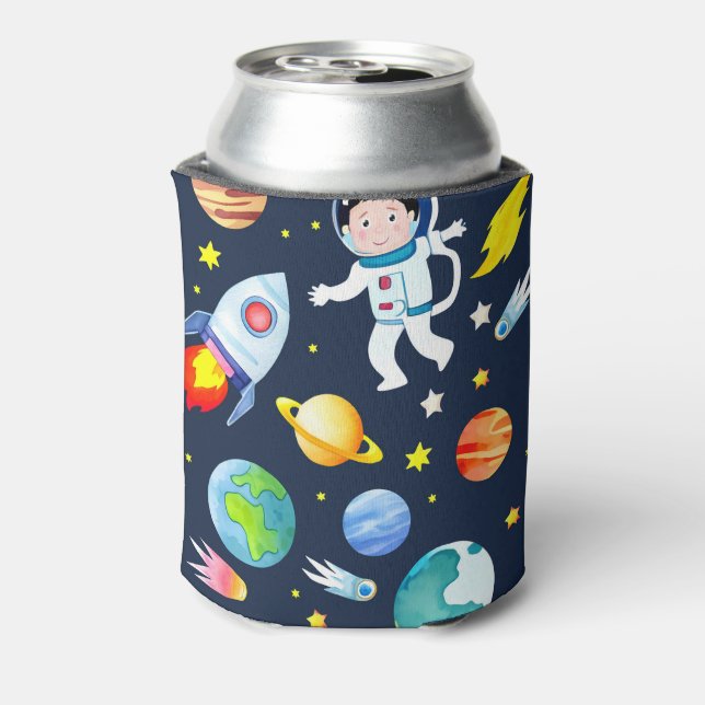 Astronaut in Space Planets and Rockets Pattern Can Cooler (Can Back)