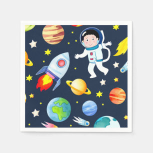 Astronaut in Space Planets and Rockets Pattern Napkin