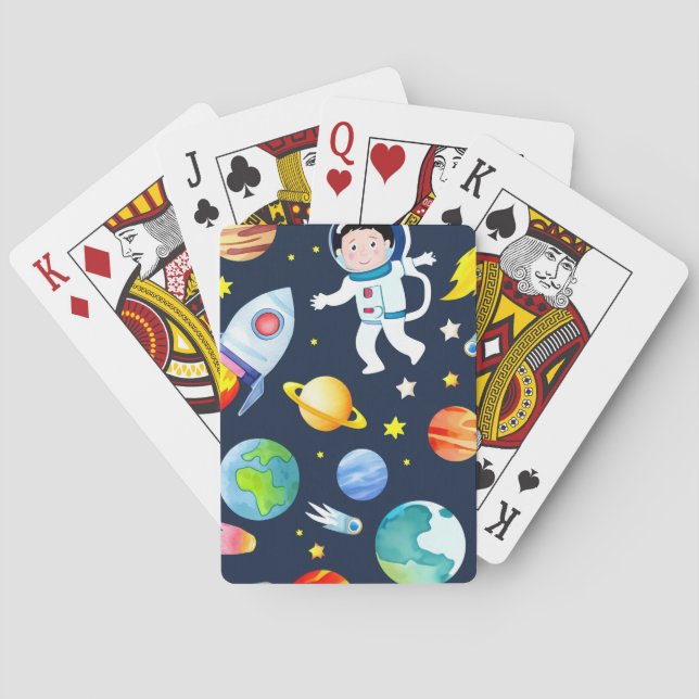 Astronaut in Space Planets and Rockets Pattern Playing Cards (Back)