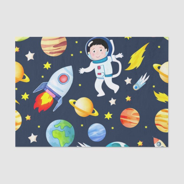 Astronaut in Space Planets and Rockets Pattern Tissue Paper (Front)