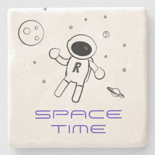 Astronaut In Space - Sketched Art in Black & White Stone Coaster