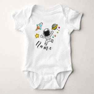 Astronaut in space with babies name baby bodysuit
