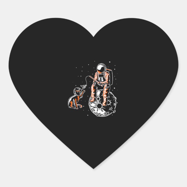 Astronaut In Space With Cat Funny Cat Lover Heart Sticker (Front)