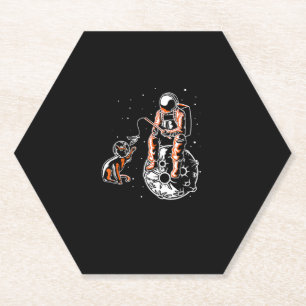 Astronaut In Space With Cat Funny Cat Lover Paper Coaster