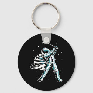 Astronaut In Space With Golf Club Funny Golf Playe Key Ring