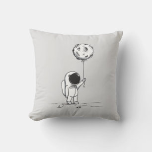 Astronaut in space with moon balloon cosmos stars cushion