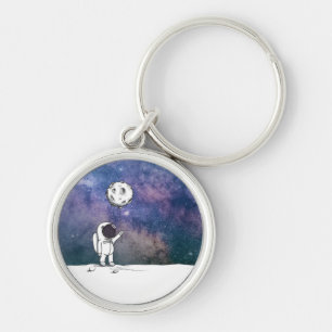 Astronaut in space with moon balloon cosmos stars key ring