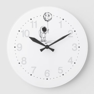 Astronaut in space with moon balloon cosmos stars large clock