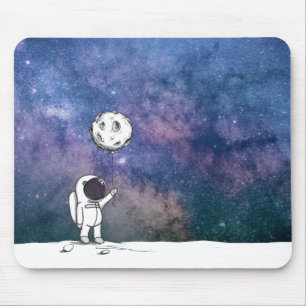 Astronaut in space with moon balloon cosmos stars mouse pad