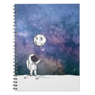 Astronaut in space with moon balloon cosmos stars notebook