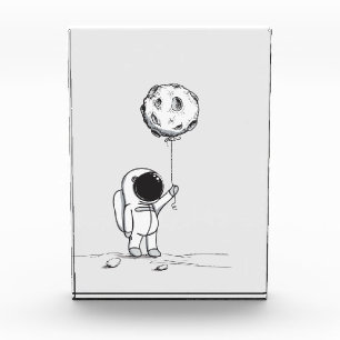 Astronaut in space with moon balloon cosmos stars photo block