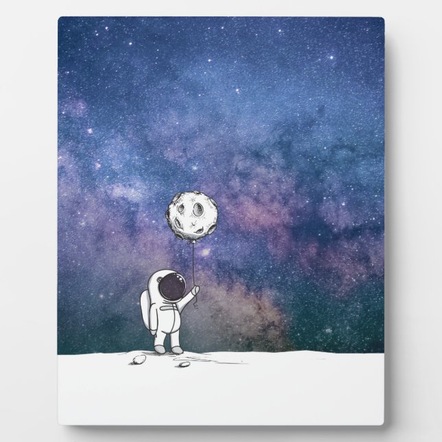 Astronaut in space with moon balloon cosmos stars plaque (Front)