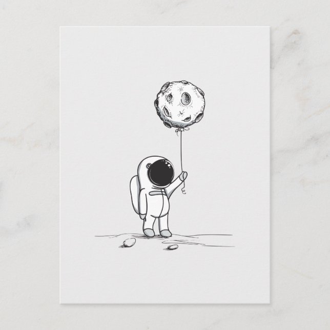 Astronaut in space with moon balloon cosmos stars postcard (Front)