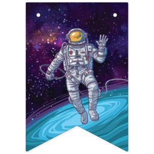 Astronaut in Space with Stars & Galaxy. Bunting