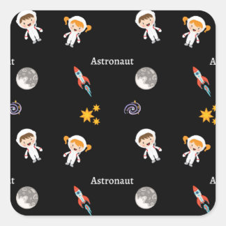 Astronaut job pattern on black square sticker