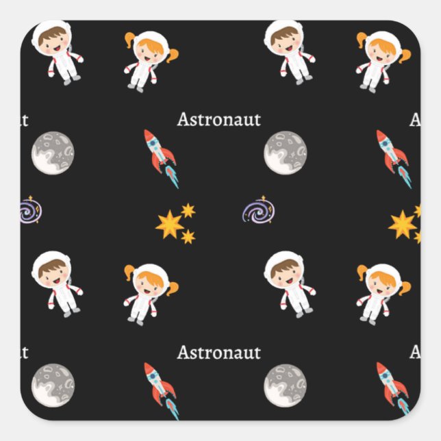 Astronaut job pattern on black square sticker (Front)