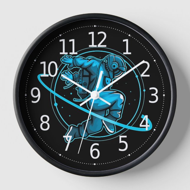 Astronaut Jumping Dancing Around Saturn Artwork | Clock (Front)
