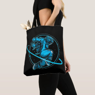 Astronaut Jumping Dancing Around Saturn Artwork   Tote Bag
