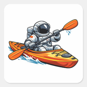 . Astronaut Kayaking Square Sticker