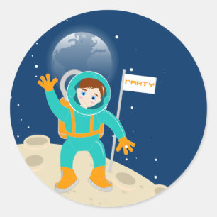 Astronaut kid birthday party classic round sticker