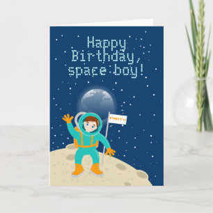 Astronaut kid on the moon birthday party card