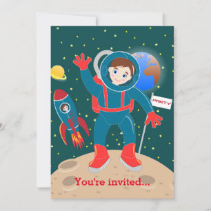 Astronaut kid on the moon birthday party invitation