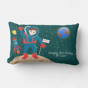 Astronaut kid on the moon birthday party lumbar cushion