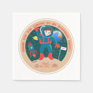 Astronaut kid on the moon birthday party napkin
