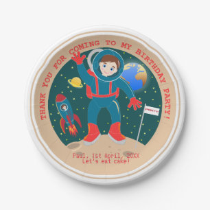 Astronaut kid on the moon birthday party paper plate