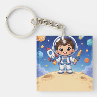 Astronaut Kid Ready to Explore Key Ring