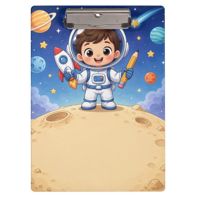 Astronaut Kid Ready to Explore School Noteboo Clipboard (Front)