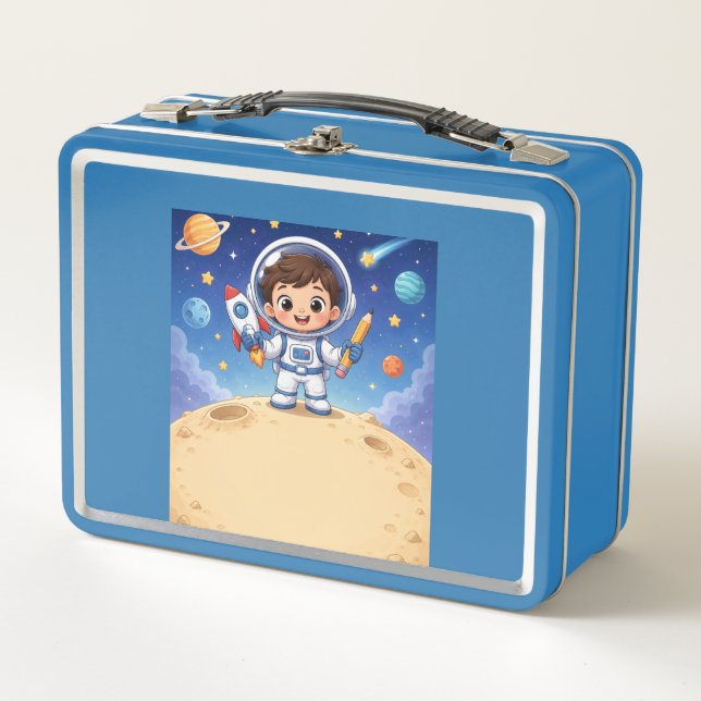 Astronaut Kid Ready to Explore School Noteboo Metal Lunch Box (Front)