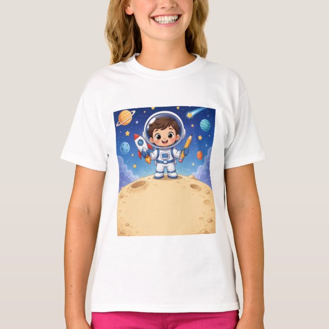 Astronaut Kid Ready to Explore School Noteboo T-Shirt (Front)