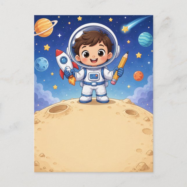 Astronaut Kid Ready to Explore School  Postcard (Front)