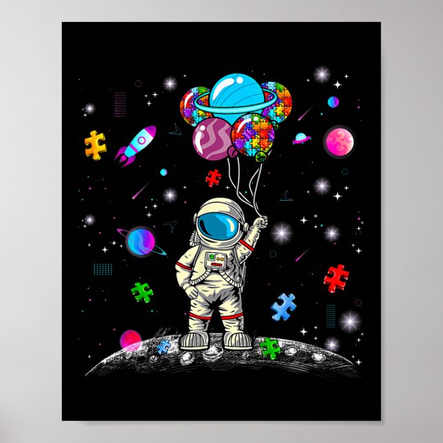 Astronaut Lloon Puzzle Space Autism Awareness For  Poster (Front)
