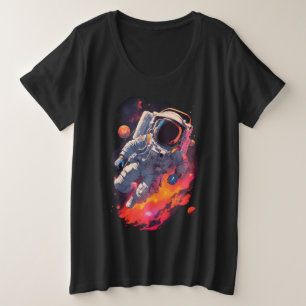 Astronaut Lost in Galaxy Background Plus Size T-Shirt