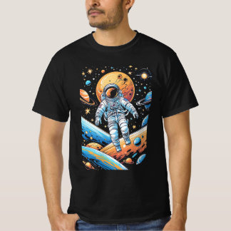 Astronaut lost in space surrounded by planets T-Shirt