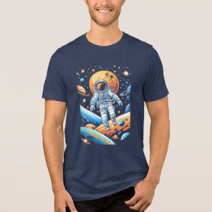 Astronaut lost in space surrounded by planets  Tri-Blend shirt