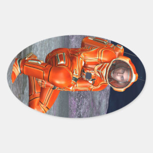 Astronaut Mars Explorer Alien Planet Space Art Oval Sticker