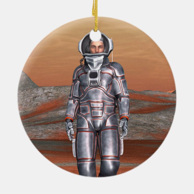 Astronaut Mars - Space Explorer on Alien Planet Ceramic Tree Decoration (Back)
