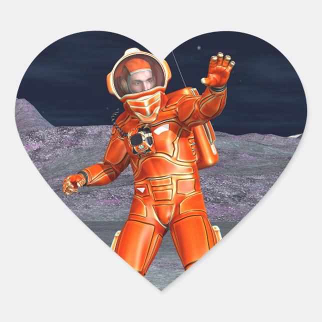 Astronaut Mars Space Explorer on Alien Planet Heart Sticker (Front)