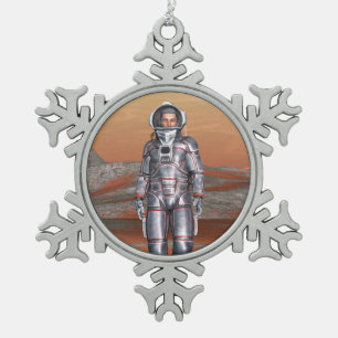 Astronaut Mars - Space Explorer on Alien Planet Snowflake Pewter Christmas Ornament