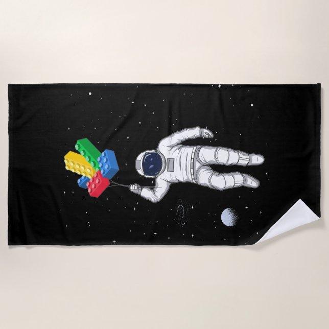 Astronaut Master Builder, Building Blocks Beach Towel (Front)