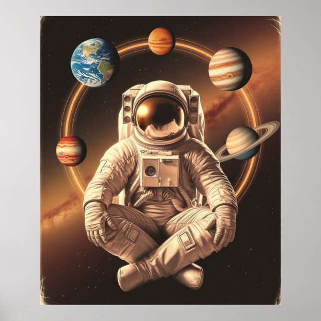 Astronaut Meditates in Space Poster (Front)