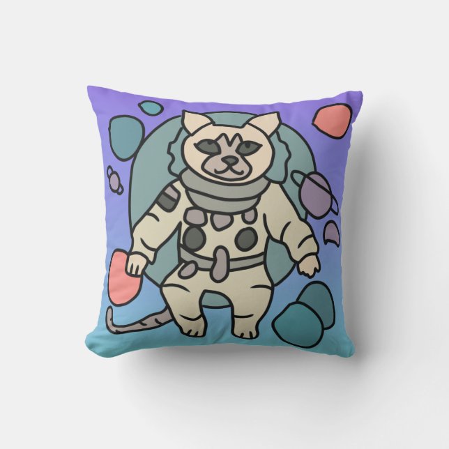 Astronaut minimalist cat in space | Funny & Cute Cushion (Front)