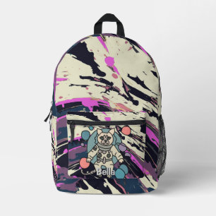 Astronaut minimalist cat in space   Funny & Cute Printed Backpack