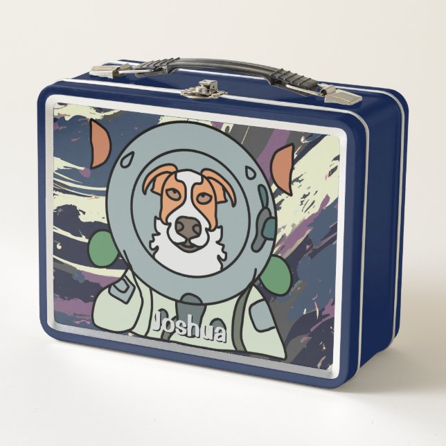 Astronaut minimalist dog in space | Funny & Cute Metal Lunch Box (Front)