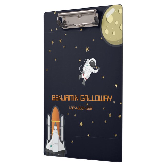 Astronaut Monogram Moon Rocket Kids Cosmic Trendy Clipboard (Left)