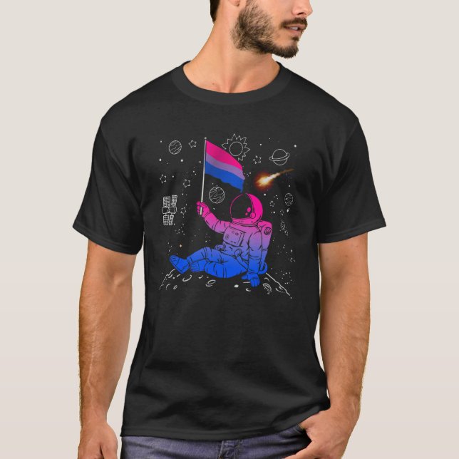 Astronaut Moon Bisexual Flag Space LGBTQ Gay Pride T-Shirt (Front)